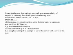 On a scale diagram, sketch the vector which represents a velocity of:
a 15 m/s in a westerly direction b 40 m/s on a bearing