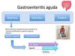 Gastroenteritis aguda
Disminución de consistencia y/o aumento en la 
 frecuencia defecatoria respecto al patrón  
habitual.
B