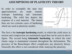 9
ASSUMPTIONS OF PLASTICITY THEORY
In order to exemplify the state two
approximations
are
made
namely
isotropic
hardening
and