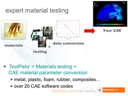 TestPaks.com
expert material testing
TestPaks
® = Materials testing + 
CAE material parameter conversion
metal, plastic, foam