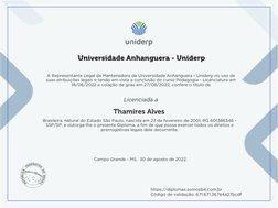 Licenciada a
Universidade Anhanguera - Uniderp
A Representante Legal da Mantenedora da Universidade Anhanguera - Uniderp no u