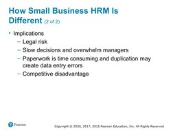 Copyright © 2020, 2017, 2015 Pearson Education, Inc. All Rights Reserved
How Small Business H  R M Is 
Different (2 of 2)
• I