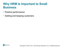 Copyright © 2020, 2017, 2015 Pearson Education, Inc. All Rights Reserved
Why H R M Is Important to Small 
Business
• Positive