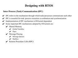 Designing with RTOS
Inter Process (Task) Communication (IPC)
✔IPC refers to the mechanism through which tasks/processes commu