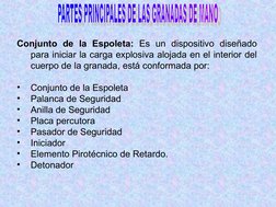 Conjunto de la Espoleta: Es un dispositivo diseñado 
para iniciar la carga explosiva alojada en el interior del 
cuerpo d