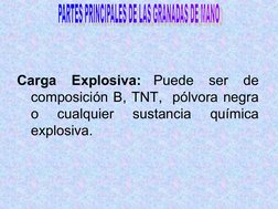  
 
Carga 
Explosiva:
Puede 
ser 
de 
composición B, TNT,  pólvora negra 
o 
cualquier 
sustancia 
química 
explosiva.
