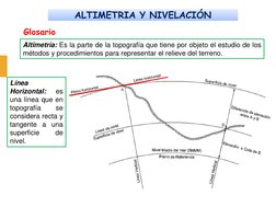 ALTIMETRIA Y NIVELACIÓN
Glosario
Altimetría: Es la parte de la topografía que tiene por objeto el estudio de los
métodos y pr
