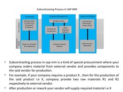 •
Subcontracting process in sap mm is a kind of special procurement where your 
company orders material from external vendor