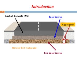Introduction 
4
Natural Soil (Subgrade)
Sub base Course
Base Course
Asphalt Concrete (AC)
Aggregates
