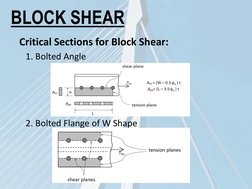 BLOCK SHEAR
Critical Sections for Block Shear:
1. Bolted Angle
2. Bolted Flange of W Shape
