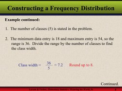 Larson & Farber, Elementary Statistics: Picturing the World, 3e
8
Constructing a Frequency Distribution
Example continued:
Co