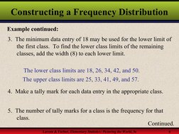 Larson & Farber, Elementary Statistics: Picturing the World, 3e
9
Constructing a Frequency Distribution
Example continued:
Co