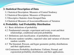 3. Statistical Description of Data
3.1 Statistical Description: Measures of Central Tendency
3.2 Statistical Description: Mea