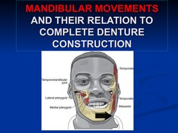 MANDIBULAR MOVEMENTS 
MANDIBULAR MOVEMENTS 
AND THEIR RELATION TO 
AND THEIR RELATION TO 
COMPLETE DENTURE 
COMPLETE DENTURE