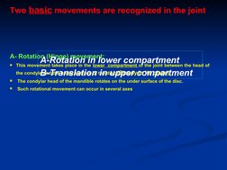 Two basic movements are recognized in the joint
A- Rotation (Hinge) movement:

This movement takes place in the lower  compa