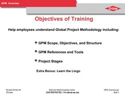 Revised 28-Nov-05
Build and Modify Expertise Center  
GPM_Overview.ppt
          RCordes
DOW RESTRICTED – For internal use on