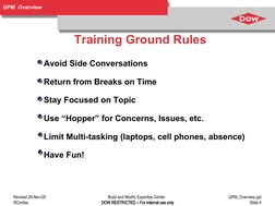 Revised 28-Nov-05
Build and Modify Expertise Center  
GPM_Overview.ppt
          RCordes
DOW RESTRICTED – For internal use on