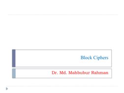 Block Ciphers
Dr. Md. Mahbubur Rahman
