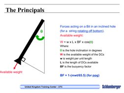 United Kingdom Training Center - UTC
The Principals
Forces acting on a Bit in an inclined hole
(for a  string rotating of