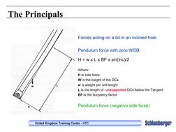 United Kingdom Training Center - UTC
The Principals
Forces acting on a bit in an inclined hole
Pendulum force with zero W