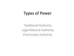 Types of Power
Traditional Authority
Legal Rational Authority
Charismatic Authority 
