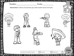 Instrucciones: Colorea a las personas que están tocando muisca mexicana. 
Ficha
 5
Nombre:_____________________ Fecha:_______
