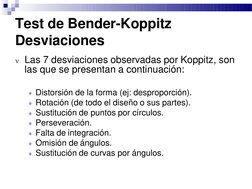 Test de Bender-Koppitz  
Desviaciones
Las 7 desviaciones observadas por Koppitz, son  
las que se presentan a continuación: