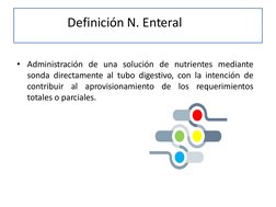 D
efinición
N. N nteral•
Ad m ini straciónd
eu nasoluc i
ónd enut r
ien tesme d ian teson
d
adi r ect amen
teal tubo di
g est
