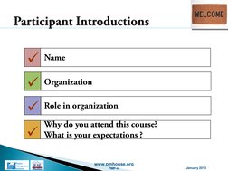 www.pmhouse.org
January 2013
PMP-in


Name


Organization
Role in organization
Why do you attend this course? 
What is yo