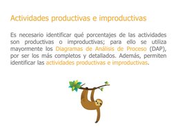 Actividades productivas e improductivas
Es necesario identificar qué porcentajes de las actividades
son
productivas
o
improdu