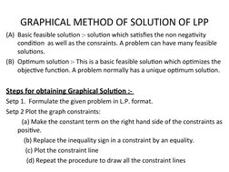 GRAPHICAL METHOD OF SOLUTION OF LPP
(A) Basic feasible solution :- solution which satisfies the non negativity 
condition  as