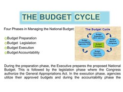During the preparation phase, the Executive prepares the proposed National 
Budget. This is followed by the legislation