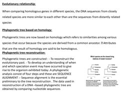 Evolutionary relationship:
When comparing homologous genes in different species, the DNA sequences from closely 
related spec