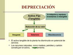 DEPRECIACIÓN
El activo tangible de la planta ha disminuido en potencial de 
servicio. 
Los recursos naturales, como mad