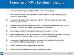 10  
1.
mean time to failure (can be tracked for each anomaly type), 
2.
time taken to address well anomalies (can be tracked