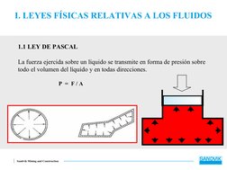 Sandvik Mining and Construction
I. LEYES FÍSICAS RELATIVAS A LOS FLUIDOS
1.1 LEY DE PASCAL
La fuerza ejercida sobre un líquid