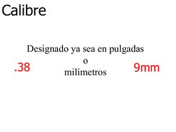 Calibre
Designado ya sea en pulgadas
o
milímetros
.38
9mm
