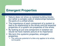 Emergent Properties
 Nature does not show us isolated building blocks, 
but rather a complex web of relationships between 
t