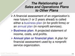 © 2007 Pearson Education 
The Relationship of  
Sales and Operations Plans 
to Other Plans 
A financial assessment of an org
