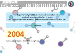 HUMAN
PROJECT
GENOME
begun formally in 1990, the Human Genome Project 
originally was planned to last 15 years, 
but rapi