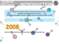 HUMAN
PROJECT
GENOME
begun formally in 1990, the Human Genome Project 
originally was planned to last 15 years, 
but rapi