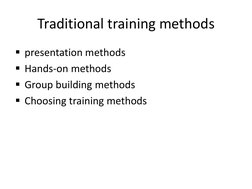 Overview of Traditional Training Methods | PDF | Lecture | Employment