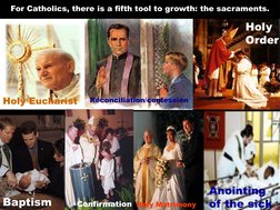 For Catholics, there is a fifth tool to growth: the sacraments. 
Holy Eucharist 
Reconciliation/confession 
Baptism 
Confirma
