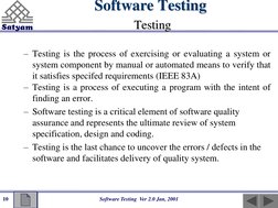 Software Testing Ver 2.0 Jan, 2001
10 Software Testing Testing
Software Testing
Testing
– Testing is the process of