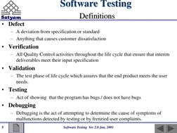 Software Testing Ver 2.0 Jan, 2001
5 Software Testing Definitions
Software Testing
Definitions
• Defect
– A deviation