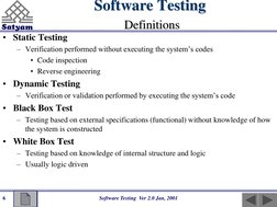 Software Testing Ver 2.0 Jan, 2001
6 Software Testing Definitions
Software Testing
Definitions
• Static Testing
– Ver