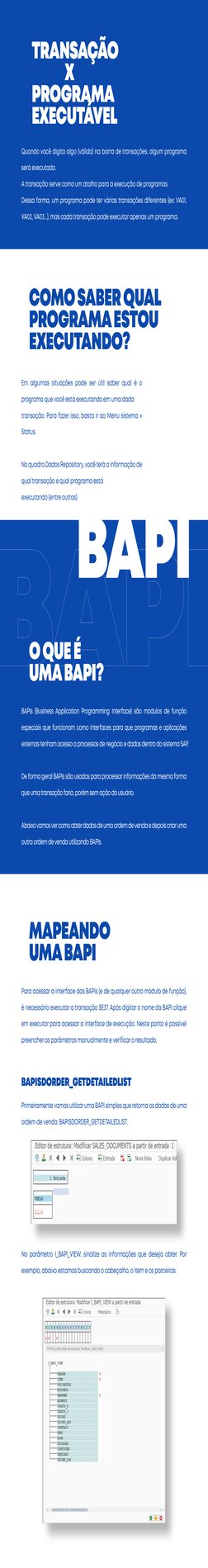 TRANSAÇÃO
              X
PROGRAMA
EXECUTÁVEL
O QUE É
UMA BAPI?
COMO SABER QUAL
PROGRAMA ESTOU
EXECUTANDO?
Em algumas situaçõ