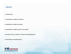 2
INDICE
1. INTRODUCCIÓN
2. PLANEAMIENTO Y DISEÑO DEL PRODUCTO
3. PLANEAMIENTO Y DISEÑO DEL PROCESO
4. PLANEAMIENTO Y DISEÑO