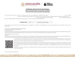 SISTEMA EDUCATIVO NACIONAL
INSTITUTO NACIONAL PARA LA EDUCACIÓN DE LOS ADULTOS
CERTIFICADO DE EDUCACIÓN SECUNDARIA
PROMEDIO F