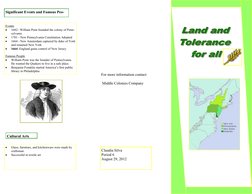 Significant Events and Famous Peo-
Events 
 
1682– William Penn founded the colony of Penn-
sylvania 
 
1701 - New Pennsylv